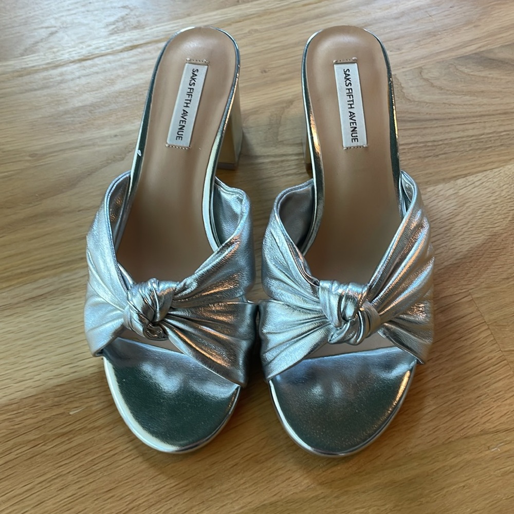 Saks Fifth Avenue Silver Mules with Streamlined Design
